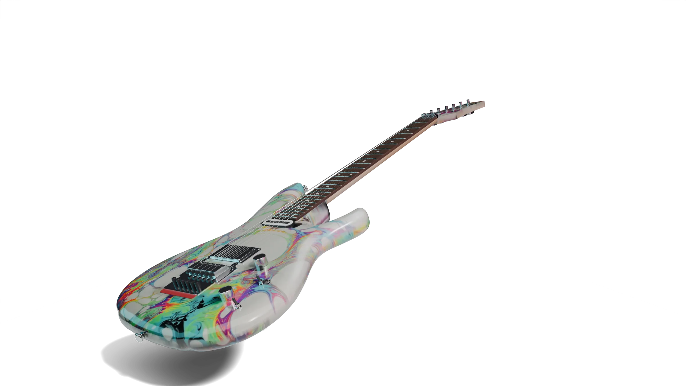 The JS2480 Unicorn guitar covered in splashes of neon paint